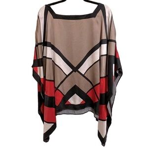Black Label by Chico's Silk Geometric Print Square Neck Kaftan Top Size L/XL